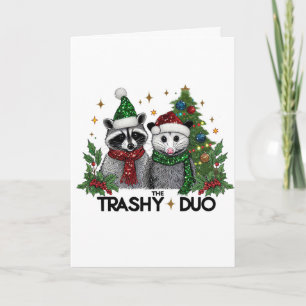 Duo Basura Animales Lindos Tarjeta de Navidad 