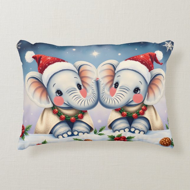 Dúo de almohadas personalizadas de Navidad Elefant (Anverso)