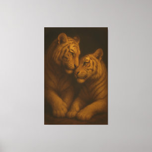 Dúo de Tigre Blanco Luz Dorada – Arte Antiguo Refi