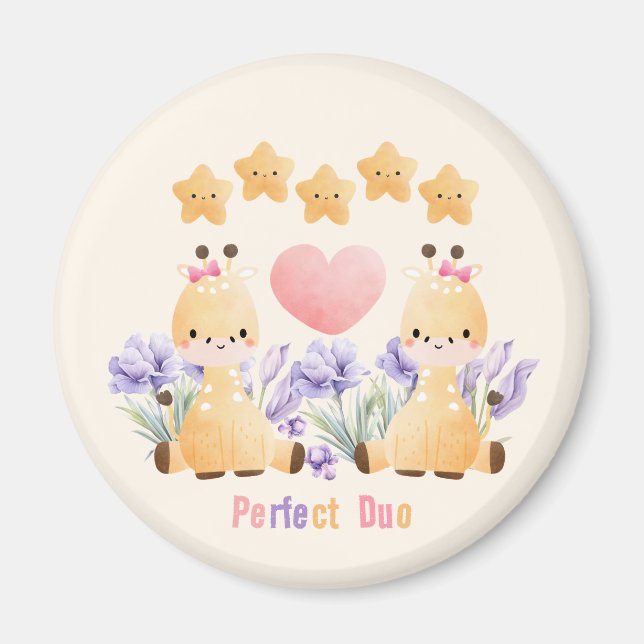 Dúo Perfecto | Pareja Pequeña Imán de Jirafa (Frente)