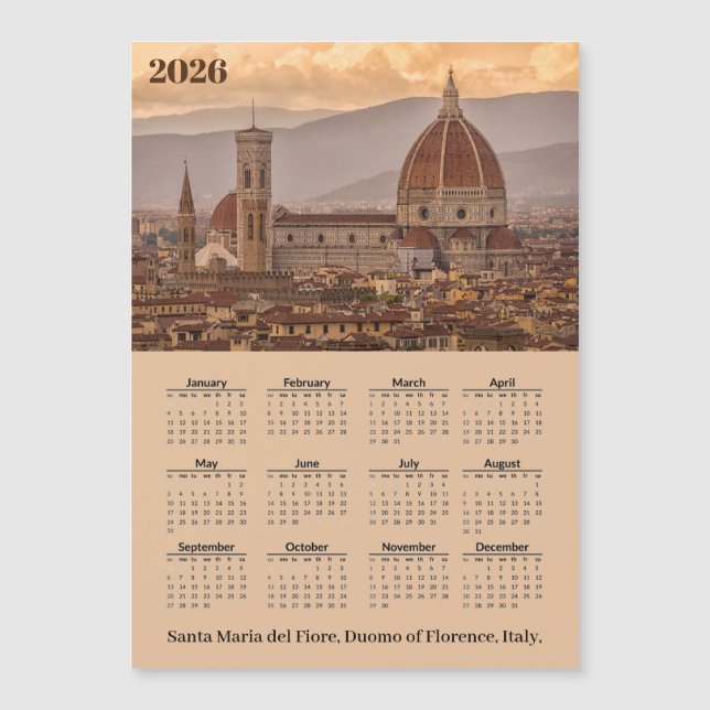 Duomo Florence Italy 2026 Calendar Magnetic Card (Anverso)