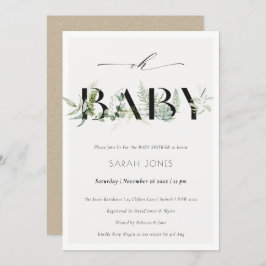 Dusky Leafy Fern Succulent Oh Invitación de Baby S