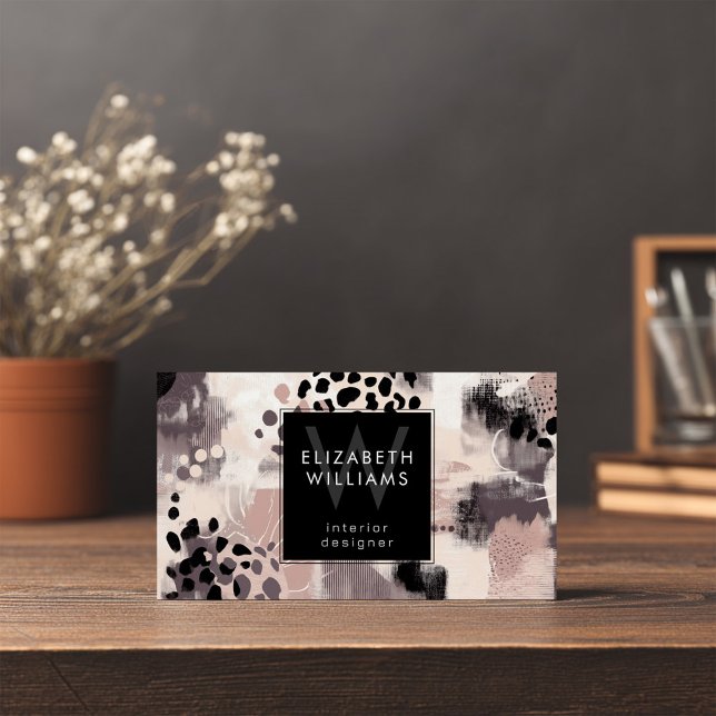 Dusky Pink Black Abstract Monogram Business Cards (Subido por el creador)