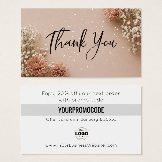 Dusky Pink Botanical Thank You Discount Cards (Anverso y reverso)