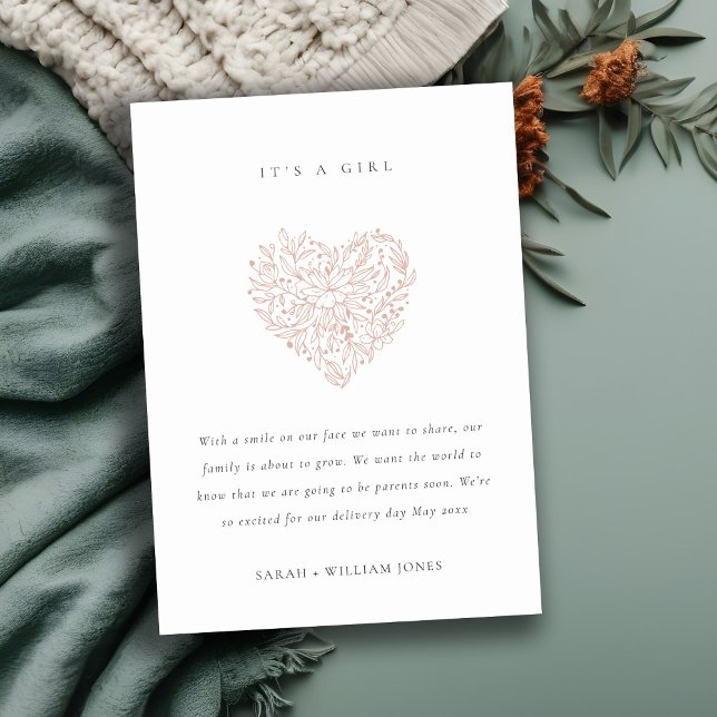 Dusky Rubor Floral Heart Baby Invitación (Subido por el creador)