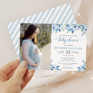 Duste azul floral bebé ducha de bebé invitación a