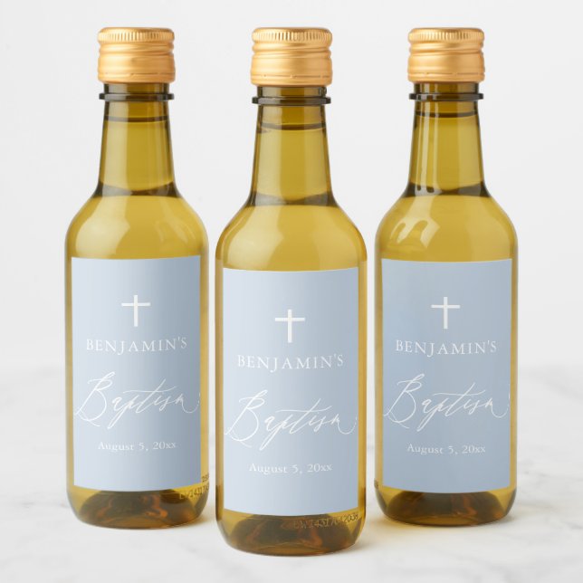 Duste Blue Cross Boy Baptism Mini etiqueta de vino (Botellas)