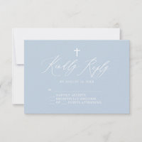 Duste Blue Cross White Boy Baptism Tarjeta RSVP