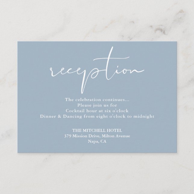 Duste Blue Elegant Script Wedding Recepción (Anverso)