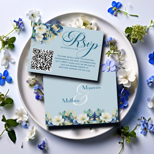 Duste Blue Gold Purpurina Floral Código QR Tarjeta (Subido por el creador)