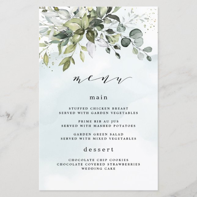 Duste Blue Greenery Floral Boho Boda Tarjetas de m (Anverso)