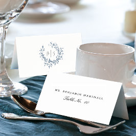 Duste Blue Leafy Escudo Monograma Boda Tarjeta de 