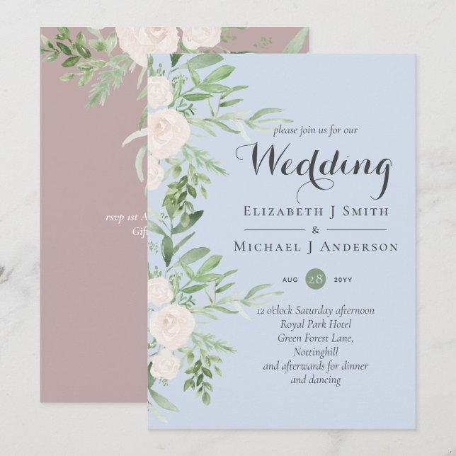 Duste Blue Pink Sage Floral Boda PRESUPUESTO (Anverso / Reverso)