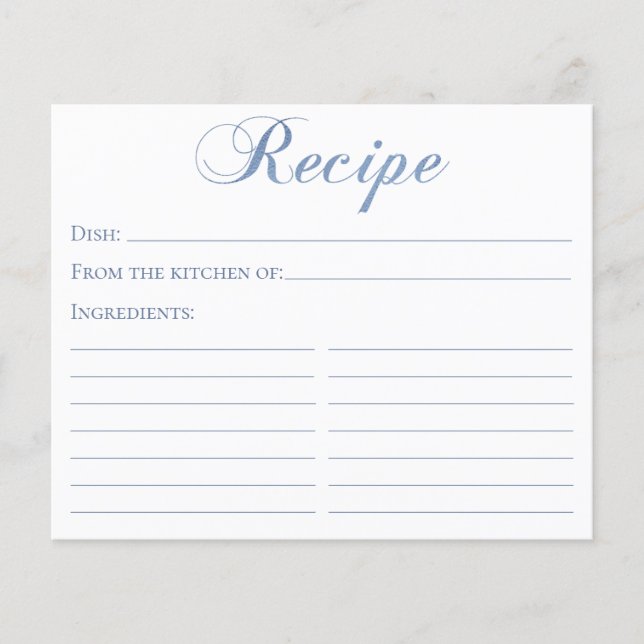 Duste Blue Script Bridal Shower Recipe Tarjeta de  (Anverso)