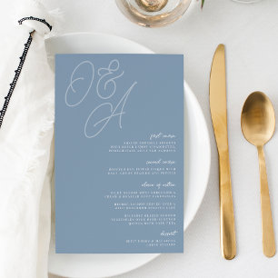 Duste Blue Script Watermark Monograma Menú Boda
