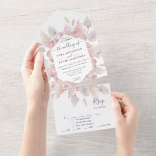Duste Boda Floral Rosa En Una Invitación