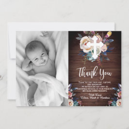 Duste Peach Blue Floral Baptism Gracias Tarjeta