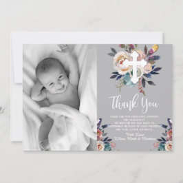 Duste Peach Blue Floral Baptism Gracias Tarjeta