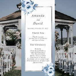 Duste programa de boda floral de plata blanca azul