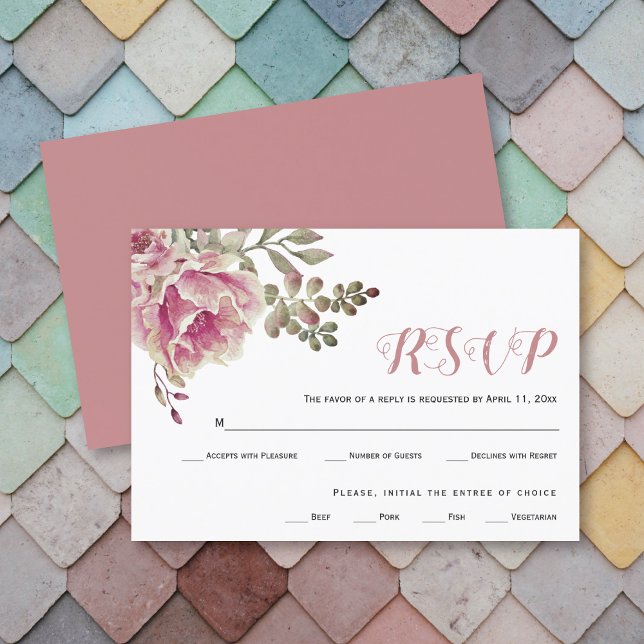 Duste rosa acuarela tipografía boda tarjeta RSVP (Subido por el creador)