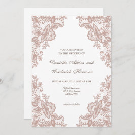 Duste rosa de encaje floral invitación a la boda