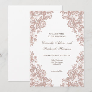 Duste rosa de encaje floral invitación a la boda