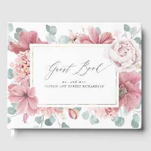 Duste Rosa Floral Elegante libro de invitados de b
