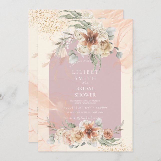 Duste Rosa Floral Pampas Grass Boho BRIDAL SHOWER (Anverso / Reverso)