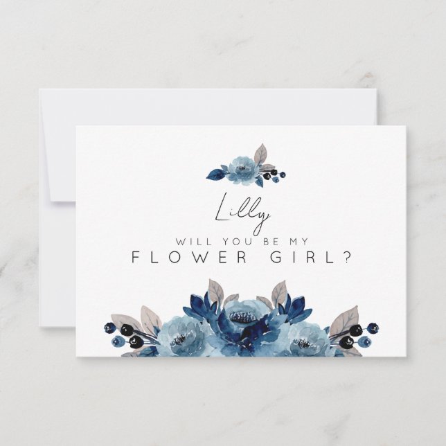 Duste tarjeta de dama de honor floral azul (Anverso)