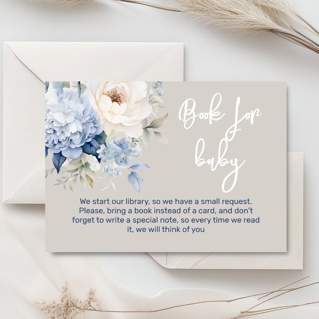 Duste tarjeta de ducha con flores azul y blanco (Dusty blue and beige watercolor peonies floral baby shower invitation, gender neutral)