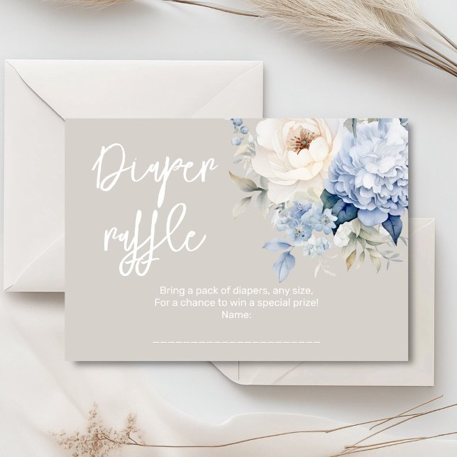 Duste tarjeta de ducha con flores azul y blanco (Dusty blue and beige watercolor peonies floral baby shower invitation, gender neutral)