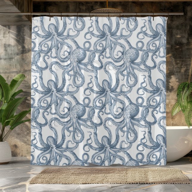 Dusto pulpo azul diseño cortina de ducha (Subido por el creador)