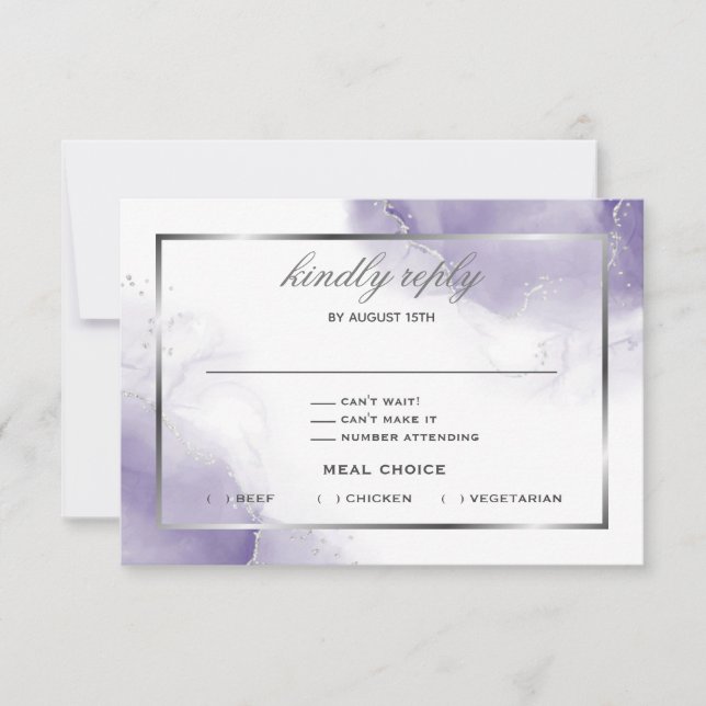 Dusty Amethyst Purple Script Silver Tarjeta RSVP (Anverso)