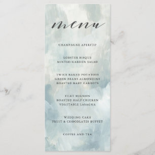Dusty Blue Abstract Brushstrot Menú Boda