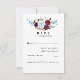 Dusty Blue and Burgundy Floral Wedding RSVP