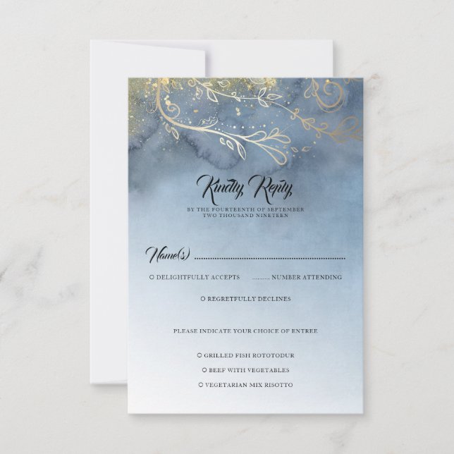 Dusty Blue and Gold Modern RSVP (Anverso)