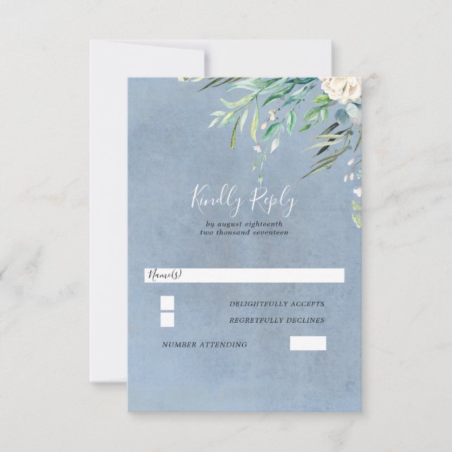 Dusty Blue and Greenery Wedding RSVP (Anverso)