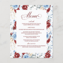Dusty Blue and Red Floral Elegant Wedding Menu