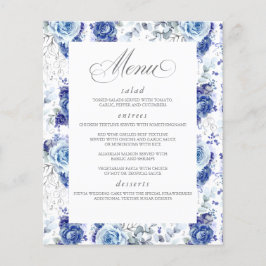 Dusty Blue and Silver Floral Elegant Wedding Menu
