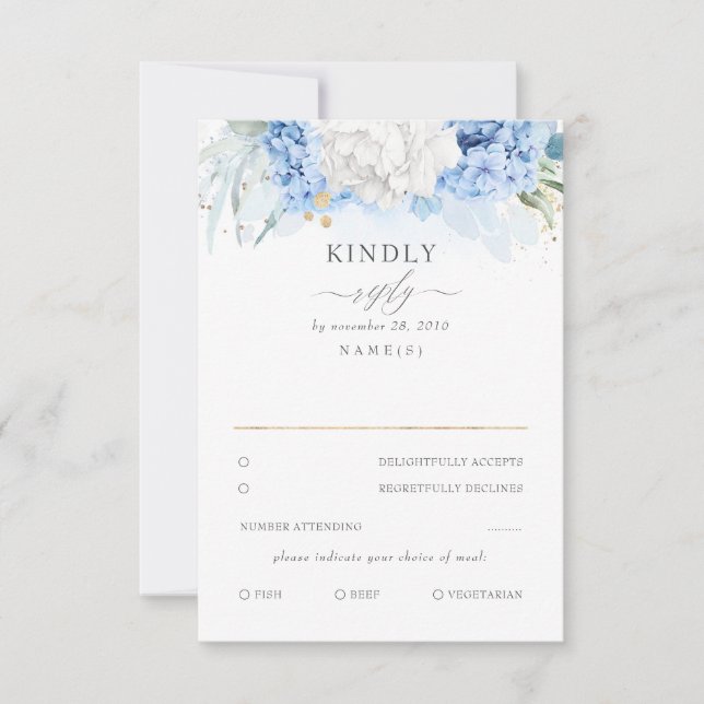 Dusty Blue and White Floral Wedding RSVP (Anverso)