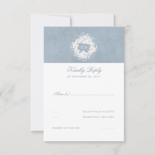 Dusty Blue and White Floral Wedding RSVP (Anverso)