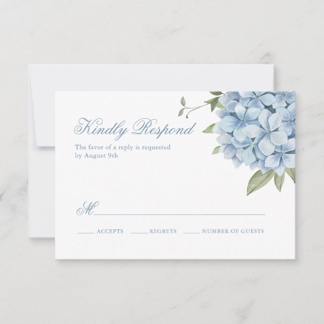 Dusty Blue Aquarela Floral Cresta RSVP (Anverso)