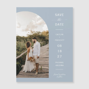 Dusty Blue Arch Photo Save the Date Magnetic Card