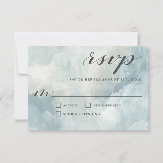 Dusty Blue Artistic Modern Abstract Wedding RSVP (Anverso)