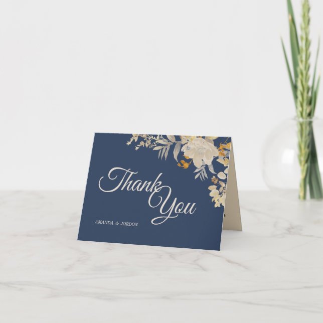 Dusty Blue Autumn Boho Boda Gracias Tarjeta (Anverso)