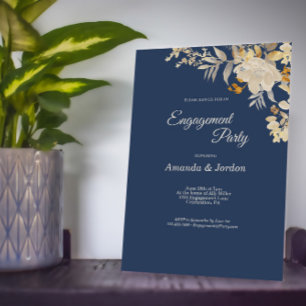 Dusty Blue Autumn Boho Engagement Party Invitación