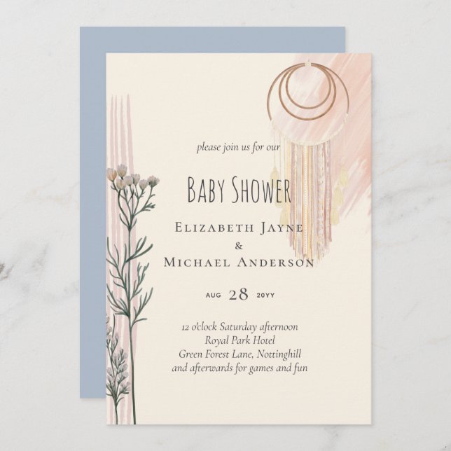 Dusty Blue Baby Shower Boho (Anverso / Reverso)