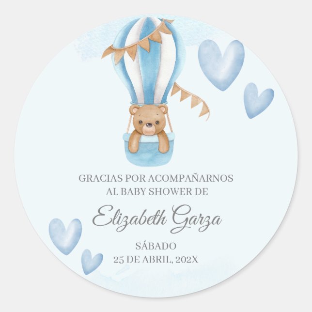 Dusty blue Baby Shower gracias pegatina por niño (Anverso)