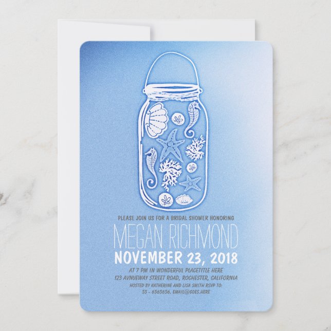 Dusty Blue Beach Bridal Shower Invitaciones (Anverso)