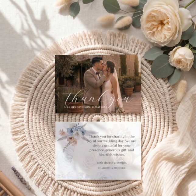 Dusty Blue Beige Floral Oro Agradecimiento de Boda (Subido por el creador)